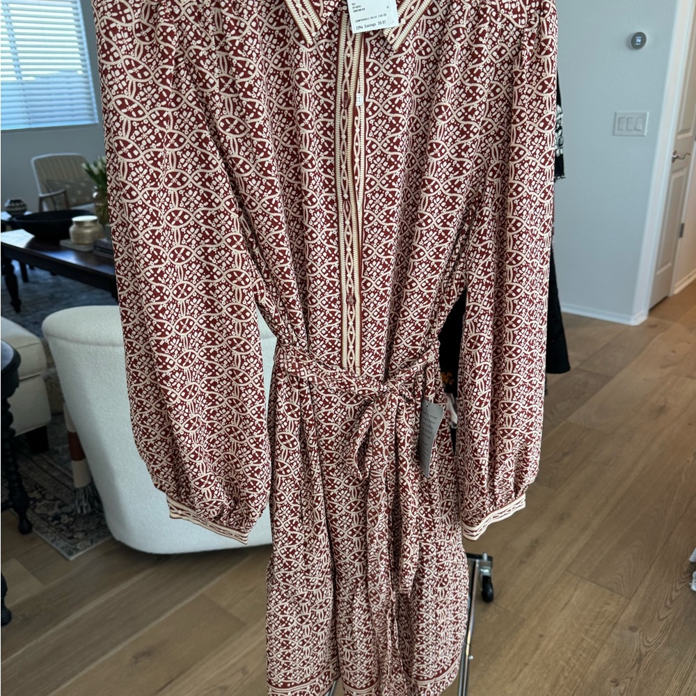 Max Studio Burgundy Geometric Long Sleeve Dress